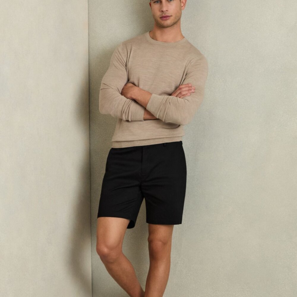 REISS Black Cotton Chino Shorts Size 30